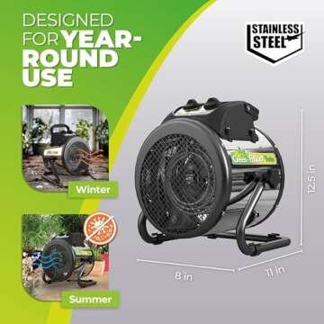 Bio Green PAL 2.0/USDT Palma Greenhouse Heater with Thermostat - Fast Heating, Grow Tent Heater, Greenhouse Fan, Outdoor Heater & Electric Garage Warmer - 11”x 8”x12.5" - 110v Heater -2 Years Warranty