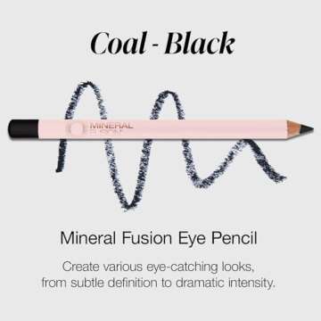 Mineral Fusion Eye Pencil, Black Eyeliner with Soothing Chamomile, Meadowfoam & Vitamin E, Velvety Smooth, Hypoallergenic Eye Makeup to Line & Define, Long-Lasting Eyeliner Pencil, Coal, 0.04 Oz