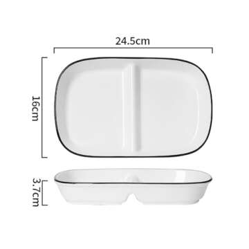 LiuLiuQiQi Porcelain Healthy Eating Plate, Diet Dinner Plate with 2 Compartment, Portion Control Plates for Adults Weight Loss