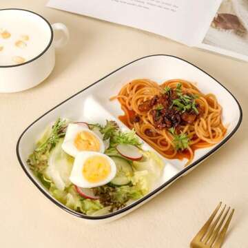 LiuLiuQiQi Porcelain Healthy Eating Plate, Diet Dinner Plate with 2 Compartment, Portion Control Plates for Adults Weight Loss