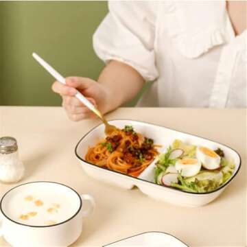 LiuLiuQiQi Porcelain Healthy Eating Plate, Diet Dinner Plate with 2 Compartment, Portion Control Plates for Adults Weight Loss