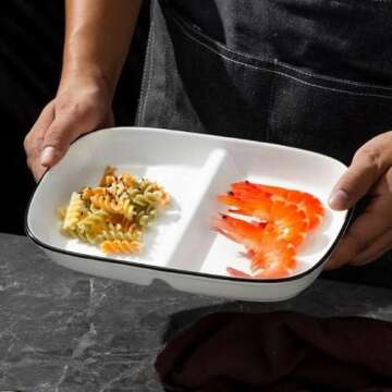 LiuLiuQiQi Porcelain Healthy Eating Plate, Diet Dinner Plate with 2 Compartment, Portion Control Plates for Adults Weight Loss