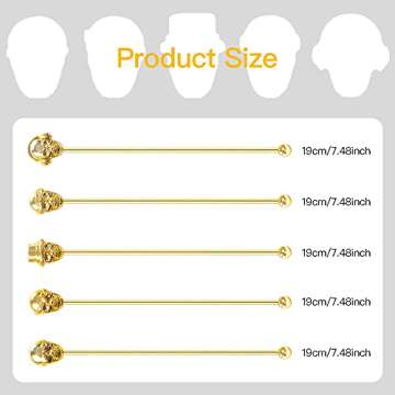 Mewuthede Skull Shape Swizzle Sticks, Reusable Stainless Steel Coffee Beverage Stirrers Cocktail, 5-...