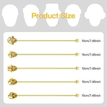 Mewuthede Skull Shape Swizzle Sticks, Reusable Stainless Steel Coffee Beverage Stirrers Cocktail, 5-...