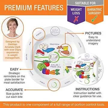 Portion Control Bariatric Plates and Bowls - set of 2 each in Porcelain - 8 Inch - Gastric Bypass Su...