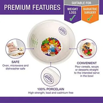 Portion Control Bariatric Plates and Bowls - set of 2 each in Porcelain - 8 Inch - Gastric Bypass Surgery, LapBand or Gastric Sleeve Portion Plate and Bowl by Bariatric Clinic for Ideal Weight Control