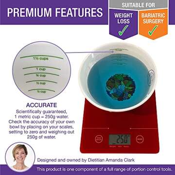 Portion Control Bariatric Plates and Bowls - set of 2 each in Porcelain - 8 Inch - Gastric Bypass Surgery, LapBand or Gastric Sleeve Portion Plate and Bowl by Bariatric Clinic for Ideal Weight Control