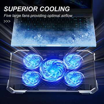 KYOLLY Upgrade Laptop Cooling Pad,Gaming Laptop Cooler with 5 Quiet Fans,2 USB Ports,5 Adjustable St...