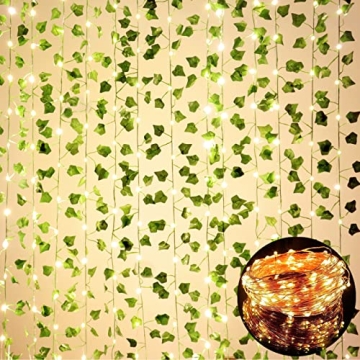 12 Pack Fake Vines with LED Lights for Room Decor