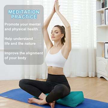 TokSay Yoga Bolster Pillow for Restorative Yoga - Meditation Pillow with Velvet Cover, Filled with Soft Cotton (Green)