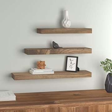 Amazon Basics Floating Shelves - 16, 20, 24-Inch, Natural Wood, Set of 3