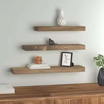 Amazon Basics Floating Shelves - 16, 20, 24-Inch, Natural Wood, Set of 3