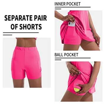 Tennis Dress for Women, Tennis Golf Dresses with Built in Shorts and Pockets for Sleeveless Workout Athletic Dresses Rose Red