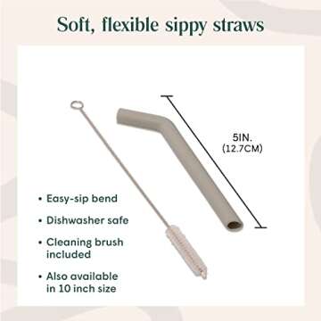 Simka Rose Silicone Straws - Short Bendy Kids Set - BPA Free Baby & Toddler Drinking Straws w/Cleani...