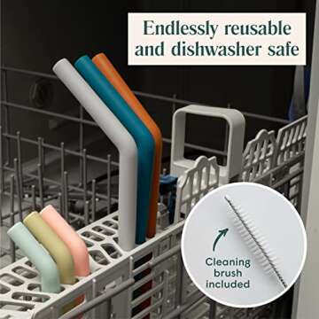 Simka Rose Silicone Straws - Short Bendy Kids Set - BPA Free Baby & Toddler Drinking Straws w/Cleaning Brush - Reusable 5-Inch Multicolor