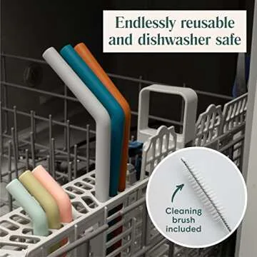 Simka Rose Silicone Straws - Short Bendy Kids Set - BPA Free Baby & Toddler Drinking Straws w/Cleaning Brush - Reusable 5-Inch Multicolor