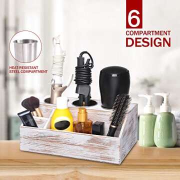 ROLOWAY Wooden Hair Tool Organizer - Blow Dryer Holder - Curling Iron Holder - Flat Iron Holder - Ha...