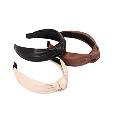 Manshui 3 Pcs Pu Leather Cross Knotted Headbands, Top Knot Pu Headband Mothers Daughters Gifts Hair ...