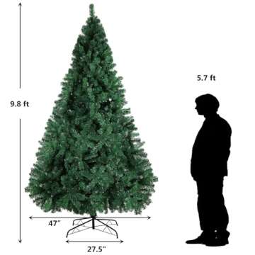 LUCKYERMORE Artificial Christmas Pine Tree 10 Ft High, Fack Classic Xmas Tree Eco-Friendly PVC Branch with Premium Metal Stand, Green