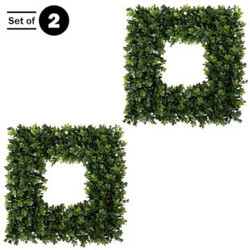 Pure Garden Set of 2 Wreaths - 16.5-Inch Square Artificial Boxwood Spring, Summer, Winter, or Fall Wreaths - Outdoor/Indoor Wreaths for Front Door