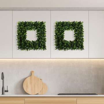 Pure Garden Set of 2 Wreaths - 16.5-Inch Square Artificial Boxwood Spring, Summer, Winter, or Fall Wreaths - Outdoor/Indoor Wreaths for Front Door