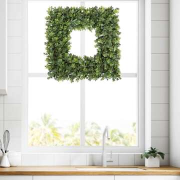 Pure Garden Set of 2 Wreaths - 16.5-Inch Square Artificial Boxwood Spring, Summer, Winter, or Fall Wreaths - Outdoor/Indoor Wreaths for Front Door