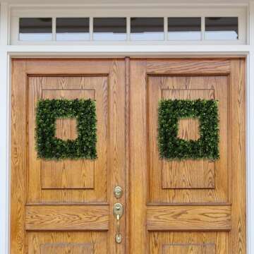 Pure Garden Set of 2 Wreaths - 16.5-Inch Square Artificial Boxwood Spring, Summer, Winter, or Fall Wreaths - Outdoor/Indoor Wreaths for Front Door