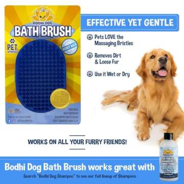 Bodhi Dog Shampoo Brush | Pet Shower & Bath Supplies for Cats & Dogs | Dog Bath Brush for Dog Grooming | Long & Short Hair Dog Scrubber for Bath | Professional Quality Dog Wash Brush (One Pack, Blue)