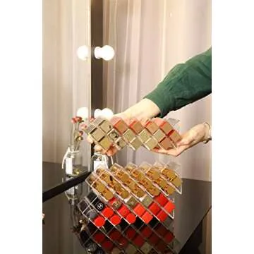 YIEZI Lipstick Holder Organizer 48 Spaces Acrylic Stackable Fish Shape Lipstick Tower, Lip Gloss Storage Stand, Perfect for Lipgloss Organizers Makeup Vanity Display, Clear (3 Pack)