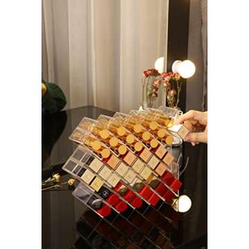 YIEZI Lipstick Holder Organizer 48 Spaces Acrylic Stackable Fish Shape Lipstick Tower, Lip Gloss Storage Stand, Perfect for Lipgloss Organizers Makeup Vanity Display, Clear (3 Pack)