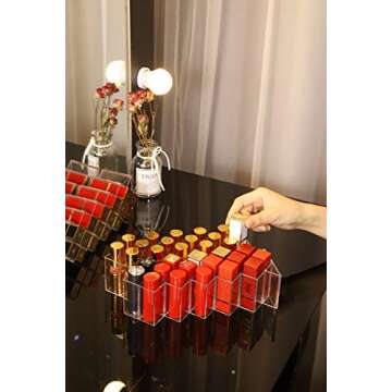 YIEZI Lipstick Holder Organizer 48 Spaces Acrylic Stackable Fish Shape Lipstick Tower, Lip Gloss Storage Stand, Perfect for Lipgloss Organizers Makeup Vanity Display, Clear (3 Pack)