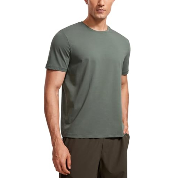 CRZ YOGA Men's Cotton Polyester Short Sleeve T-Shirt Classic Fit Casual Workout Tops Soft Premium Te...