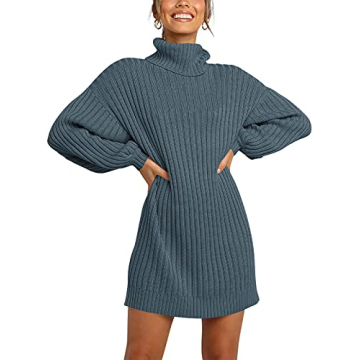 ANRABESS Women Oversized Sweater Dress Turtleneck Batwing Long Sleeve Ribbed Knit Loose 2024 Fall Wi...