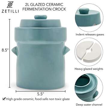 Fermentation Crock Jar for Kimchi & Sauerkraut - 0.5 Gallon Ceramic Pickling Pot