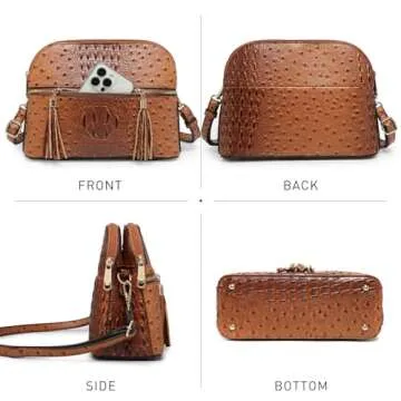 Dasein Women Tassel Zipper Pocket Crossbody Bag Shoulder Purse Fashion Travel Bag with Multi Pockets(Ostrich Brown)