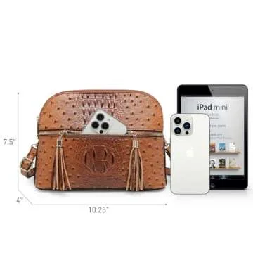 Dasein Women Tassel Zipper Pocket Crossbody Bag Shoulder Purse Fashion Travel Bag with Multi Pockets(Ostrich Brown)