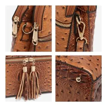Dasein Women Tassel Zipper Pocket Crossbody Bag Shoulder Purse Fashion Travel Bag with Multi Pockets(Ostrich Brown)