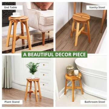 BEEFURNI Round Wooden Stool - Stylish Acacia Wood 18 Inch, 350 lbs Capacity, Easy Assembly