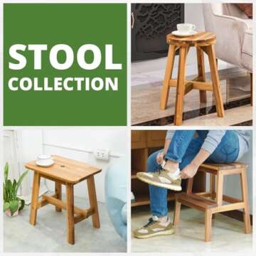 BEEFURNI Round Wooden Acacia Stool - 350 lbs Capacity
