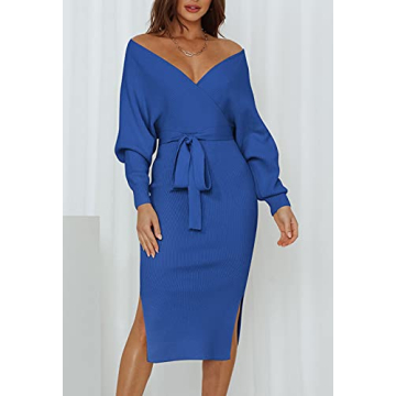 Flattering Pink Queen V Neck Sweater Dress for Women