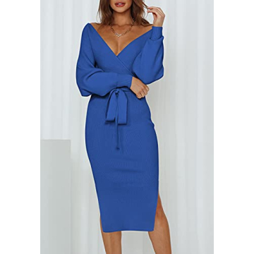 Flattering Pink Queen V Neck Sweater Dress for Women