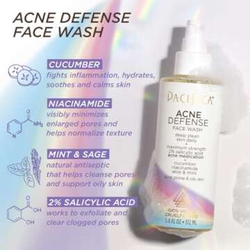 Pacifica Acne Defense Face Wash - Deep Pore Purifying Face Cleanser - w/ 2% Salicylic Acid, Pore Reducing Niacinamide & Inflammation Reducing Cucumber - for Sensitive Skin Vegan Dermatologist Tested