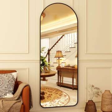 HARRITPURE 64"x21" Arched Full Length Mirror Floor Mirrors with Aluminum Alloy Frame Free-Standing W...