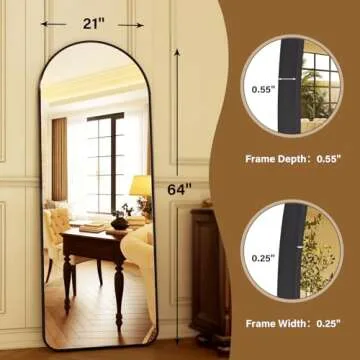 HARRITPURE 64"x21" Arched Full Length Mirror Floor Mirrors with Aluminum Alloy Frame Free-Standing Wall Mounted or Leaning Large Bedroom Dressing Mirror Modern & Contemporary Decor for Home,Black
