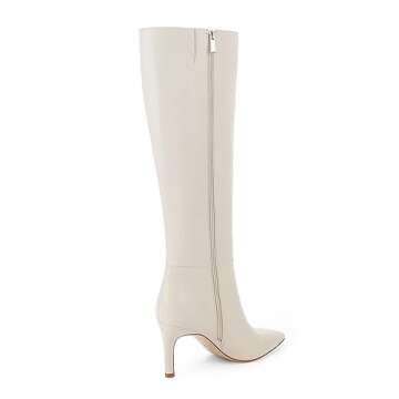 Easyfox White Knee High Boots for Women White Tall Boots Pointed Toe Tall Boots Stiletto High Heel L...