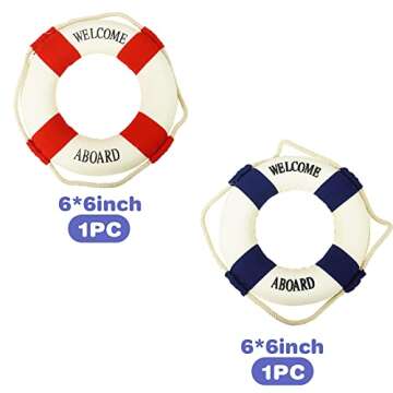 Bilipala 2PCS Welcome Cloth Decorative Life Ring, Buoy Home Wall Nautical Decor, Red&Blue