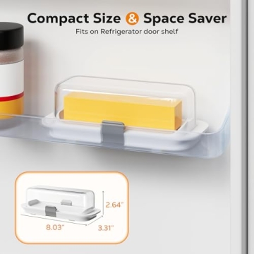 Pisol Butter Dish with Lid for Countertop and Refrigerator Door Shelf, Airtight Butter Keeper Container, Butter Holder for East/West Coast Butter, BPA-free, Microwave/Dishwasher Safe
