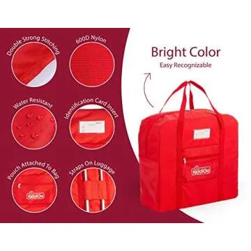 KiddiGo Booster Seat Travel Bag for Airplane, Red, 17" H x 16.5" W x 9.5" D, Fits Most Backless Booster Seats, Easy to Carry with Luggage Handle, Durable Zippers & Front Small Pocket