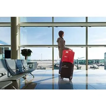 KiddiGo Booster Seat Travel Bag for Airplane, Red, 17" H x 16.5" W x 9.5" D, Fits Most Backless Booster Seats, Easy to Carry with Luggage Handle, Durable Zippers & Front Small Pocket