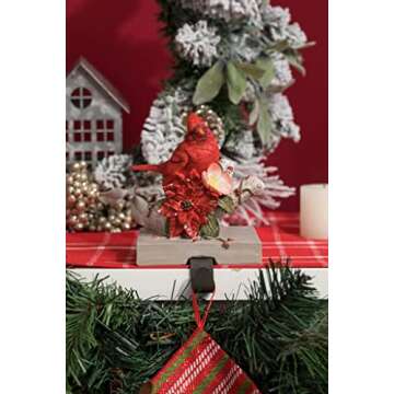 Newman House Studio Christmas Cardinal Stocking-Holder Decoration - Holiday Figurines Stocking-Hanger for Fireplace Mantle 5.1 * 4.3 * 6.1 inch
